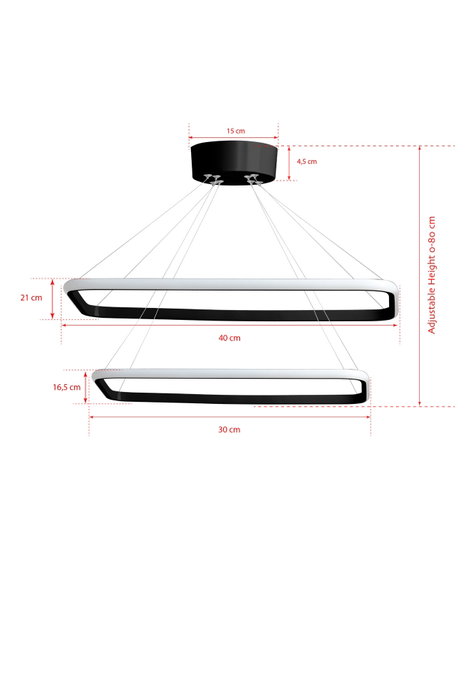 Opviq Lámpara de Araña Duple Rectangular Negra con Luz Amarilla